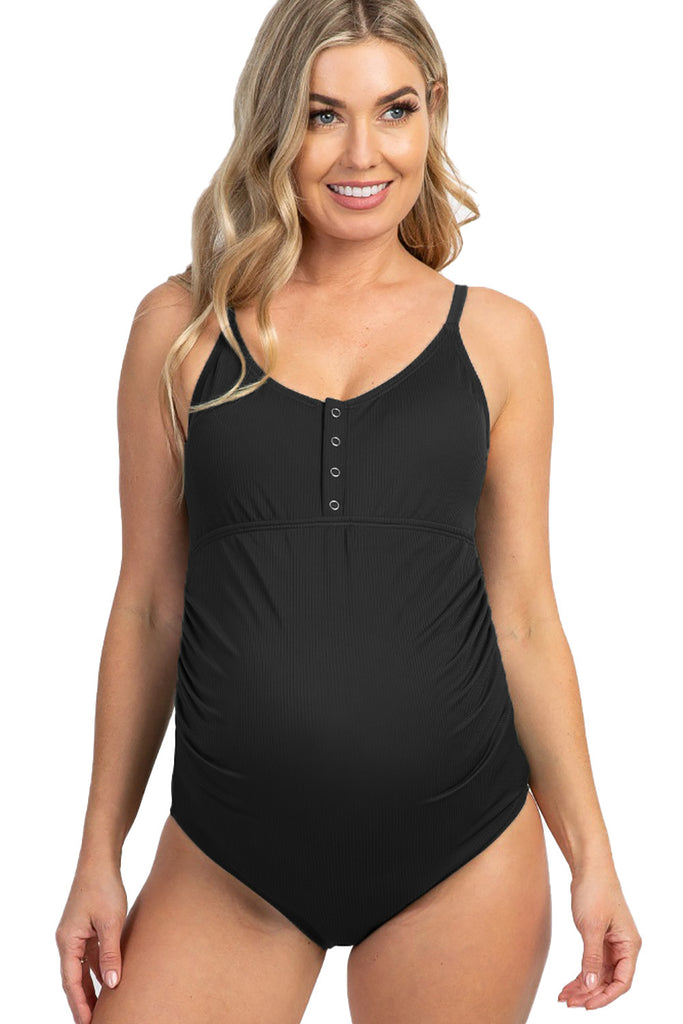 Ribbed Snap Front One-piece Maternity Swimsuit 411833