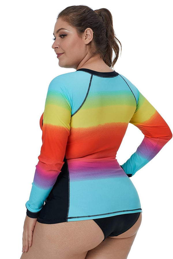 Ombre Color Block Long Sleeve Rash Guard Top 410926