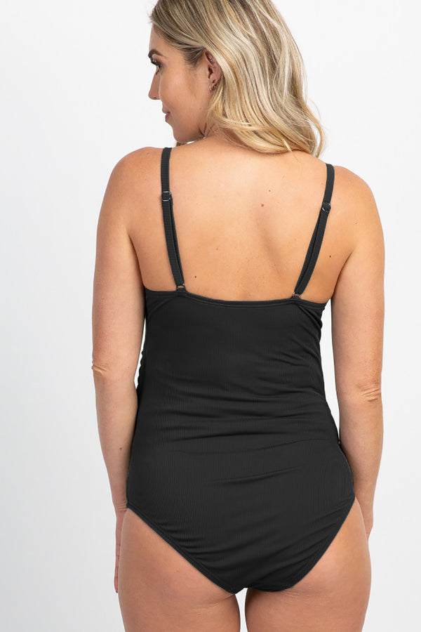 Ribbed Snap Front One-piece Maternity Swimsuit 411833